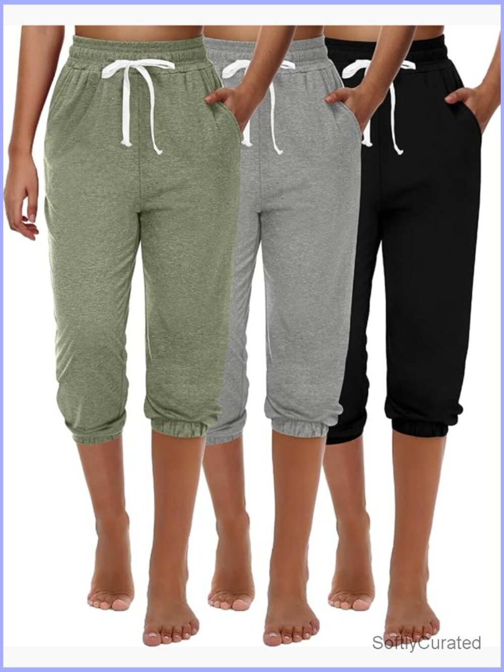 Capri Sweatpants Joggers High Waisted Athletic with Pockets 3 Pack